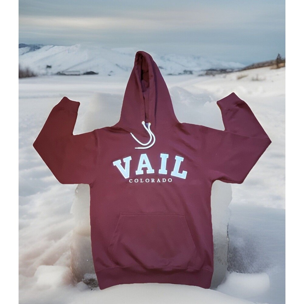 Vintage Vail Colorado Hoodie Sweatshirt Men Small Maroon White Embroidered 20x24